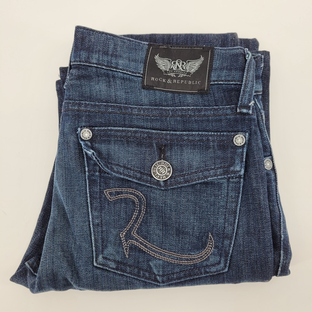Rock & Republic Kurt Jeans 30 Blue Bootcut Flap Pocket Dion‎ Wash Women
